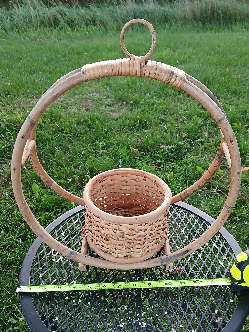 Woven Rattan Hoop Basket with Center Planter - Natural Tan